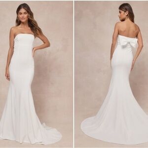 LULU's Wedding Bridal Elegant Sexy Chic Sophisticated Maxi Gown with Train